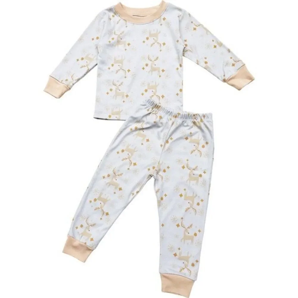 NWT WILD WAWA Holiday Pajamas, Blue Reindeer, Pima Cotton 2/3T